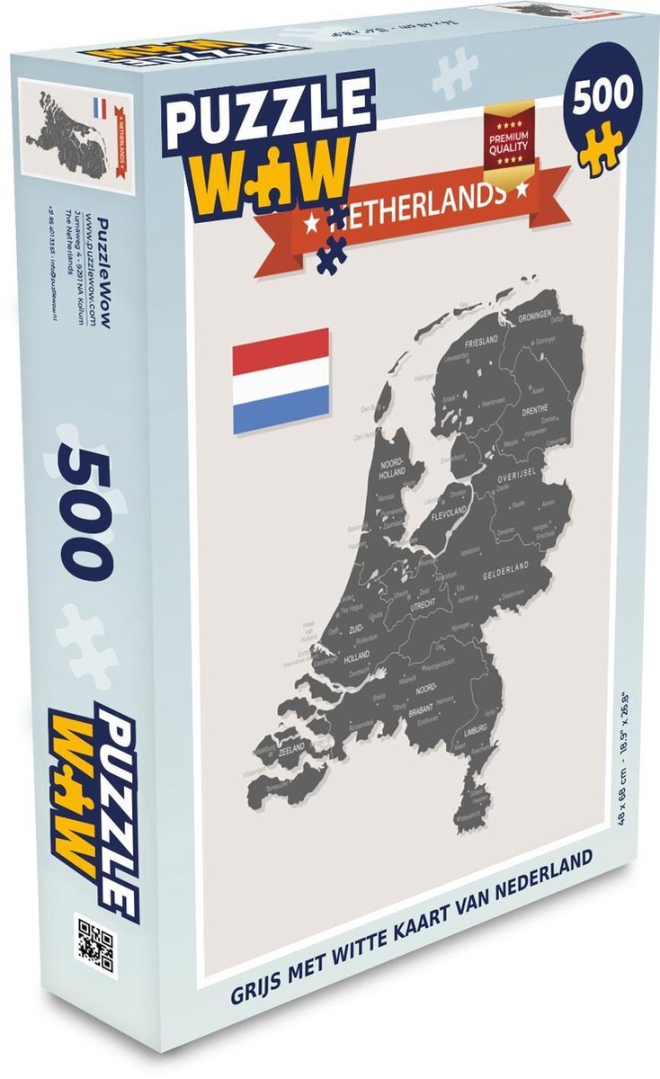 MuchoWow Puzzel 500 Stukjes Kaart Nederland Grijs Met Witte Kaart Van