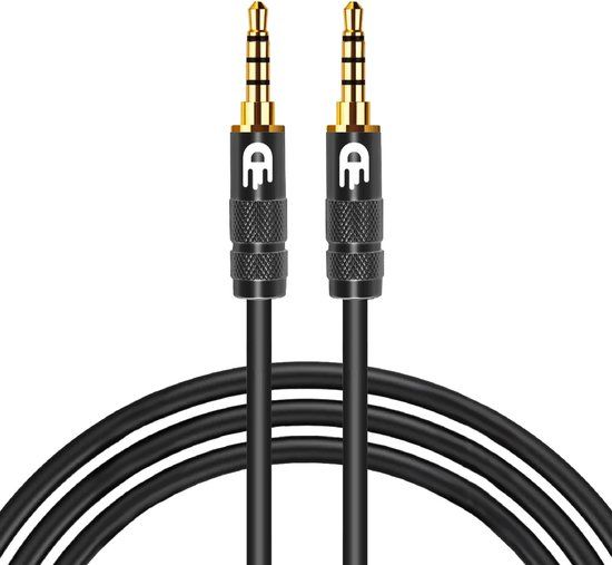 Drivv. AUX Kabel 3.5 mm - Jack naar Jack - 4 Polige Audio Kabel - Gold Plated - Male to Male - PVC - Zwart - 1,5 meter