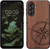 kwmobile telefoonhoesje geschikt voor Samsung Galaxy A26 5G - Houten Back Cover met Donkerbruin Vintage Kompas Design