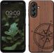 kwmobile telefoonhoesje geschikt voor Samsung Galaxy A26 5G - Houten Back Cover met Donkerbruin Vintage Kompas Design