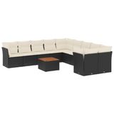 vidaXL 11-delige Loungeset met kussens, polyrattan, zwart