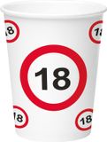 Folat 18 Jaar Verkeersbord Papieren Bekers 350ml - 8 stuks