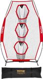 VEVOR Football Coach Werpnet Oefennet (168x77x245cm) met 3 Doelvakken en Draagbare Opbergtas en Riemen, Werpdoeltraining voor de Nauwkeurigheid van Quarterback-passen, Rood