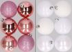 Merkloos / Sans marque Billiet - Vanlaere 12x stuks kunststof kerstballen mix van roze en wit 8 cm