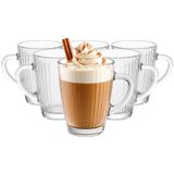 Glasmark KROSNO 1992 Set Koffieglazen 250 ml - Glas voor Latte Macchiato, Cappuccino, Thee, Matcha - Glazen Mokken met Oor - Geribbeld - Vaatwasserbestendig 6 Stuks