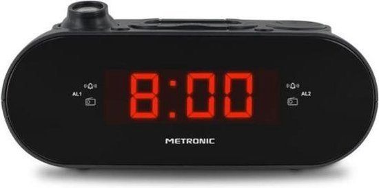 METRONIC FM-wekkerradio - Dubbel alarm, slaap-/snooze-functie, zwart