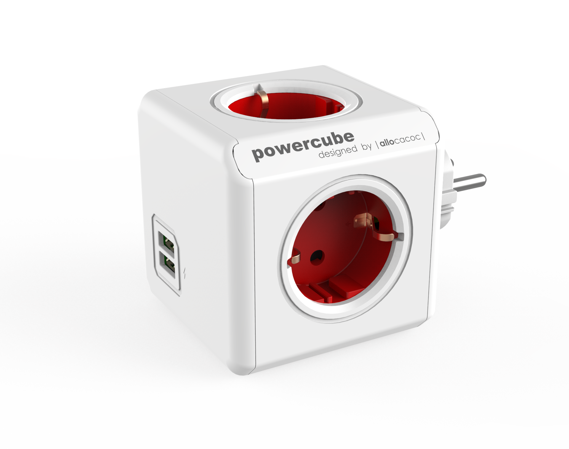 Allocacoc PowerCube Original USB - Stekkerdoos - Wit/Rood - 2 USB poorten