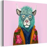 MuchoWow Wanddecoratie Metaal - Aluminium Schilderij Industrieel - Buffel - Bloemen - Koe - 160x120 cm - Dibond