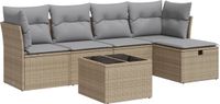 vidaXL 6-delige Loungeset met kussens, poly rattan, beige