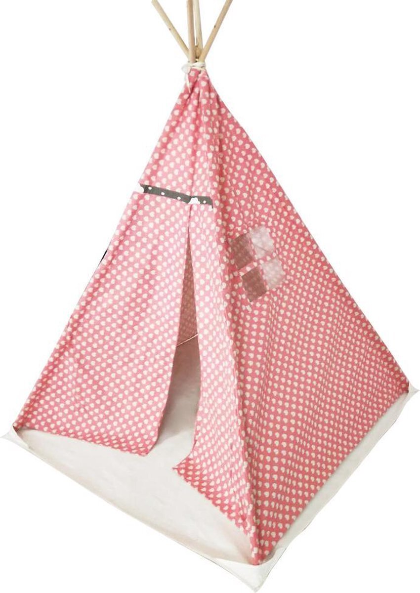 vdd Wigwam tipi speeltent Floortje - indianen tent - met vloer kussen - linnen en katoen - roze