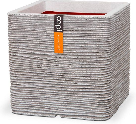 Capi Europe Bloempot Vierkant Rib NL - 30x30 - Ivoor