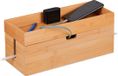 Relaxdays kabelbox - voor 2 stekkerdozen - bamboe - met vakje - 14 x 34 x 14 cm