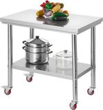 VEVOR RVS Werktafel/Keukentafel (90 X 60 cm) met Wielen