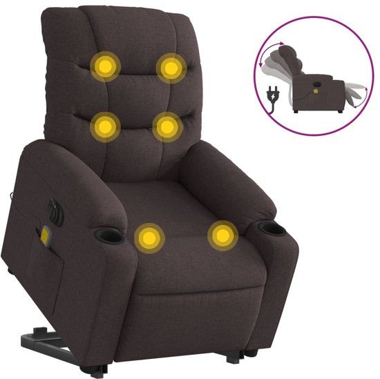 vidaXL Sta-op-massagestoel elektrisch verstelbaar stof donkerbruin