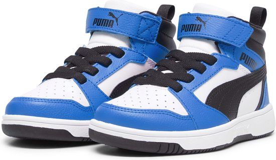 PUMA Rebound V6 Mid AC+ PS Unisex Sneakers - PUMA White-PUMA Black-Racing Blue - Size 34.5
