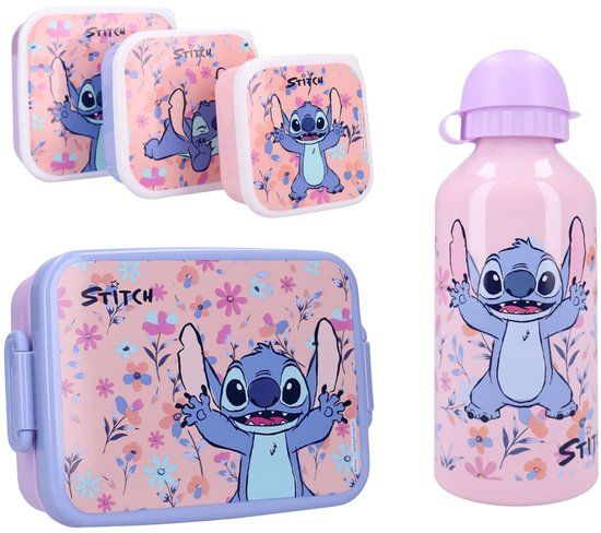 4KidsOnly Vadobag Lilo & Stitch Lunchset - Lunchbox - Drinkfles - 3 Snackboxen - Paars