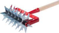 KADAX Sterfrees, tuinfrees van metaal, verkruimelaar voor het losmaken van de grond, cultivator voor tuin, gazon, onkruid, rolhak, rolkultivator, grondventilator (met 6 sterren, houten steel)
