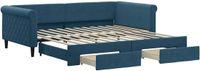 vidaXL Slaapbank met onderschuifbed en lades 100x200 cm fluweel blauw