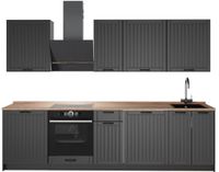 Vicco Complete keukeneenheid Fame-Line, Donkergrijs/Antraciet, 280 cm, WB Eik