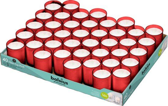 Bolsius Clear Cup Plus - Rood - 40 stuks