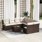 vidaXL - Bankstel - 9-delig - 8-zitplaatsen - Bruin en Crème - Poly Rattan