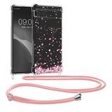 kwmobile telefoonhoesje geschikt voor Google Pixel 6a - Hoesje met telefoonkoord - Back cover voor smartphone - Case in poederroze / donkerbruin / transparant