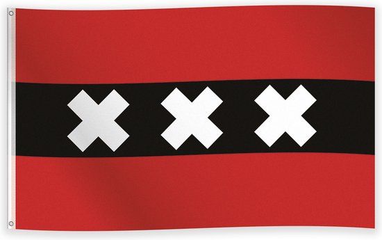 Amsterdam Vlag 150x90cm - Polyester - Rood/Zwart/Wit