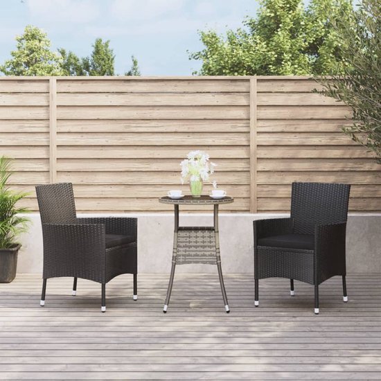 The Living Store Tuinset Bistro - Grijs - Rattan/Staal - 55x75 cm tafel - 61x60x88 cm stoel