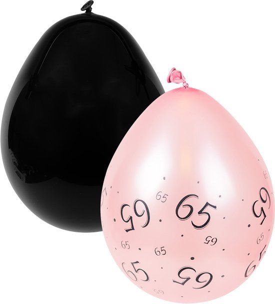 Ballonnen - 65 Jaar - 8 stuks - Zwart/Roze