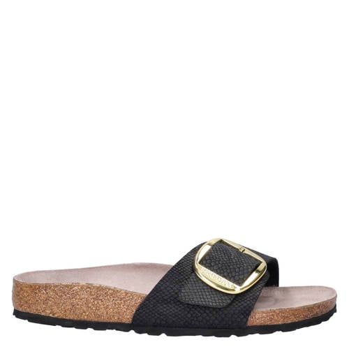 Birkenstock Madrid Big Buckle imitatieleren slippers met dierenprint - zwart