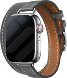 Strap-it Double Tour leren bandje - Geschikt voor Apple Watch - Series 1/2/3/4/5/6/7/8/9/10/11/SE/SE2/SE3 - Grijs - Luxe bandje leer voor iWatch maat: 38 / 40 / 41 / 42mm