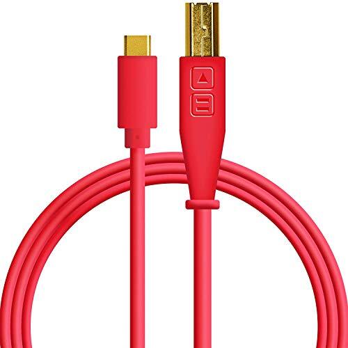 Dj TechTools 05-30127 Chroma Cable USB-C, Hoogwaardige audio-geoptimaliseerde USB-C naar USB-B kabel (volledig gevlochten afscherming met twee ferrietkernspoelen, lengte: 1,5m met klittenband), rood