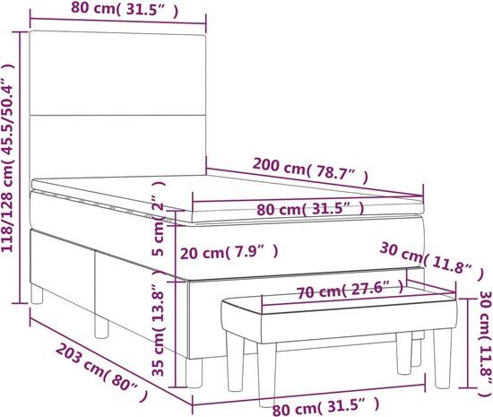vidaXL Boxspring met matras fluweel donkergrijs 80x200 cm