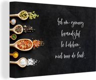 OneMillionCanvasses Canvas Schilderij Spreuken - Keuken - Quotes - Eet om genoeg brandstof te hebben - Eten - 120x80 cm - Wanddecoratie