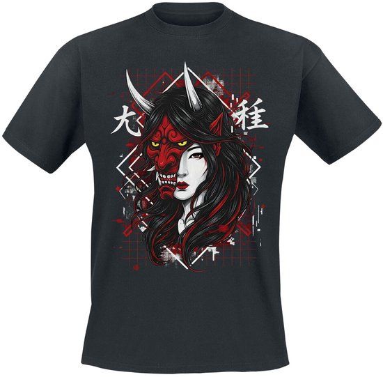 Funshirt Half Mask Geisha T-shirt Heren - Zwart - L