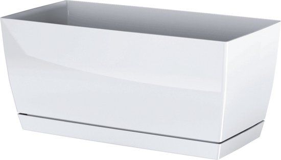 Prosperplast Plantenpot/bloempot met opvangschaal - kunststof - parel wit 29 x 14 x 14 cm - binnen/buiten