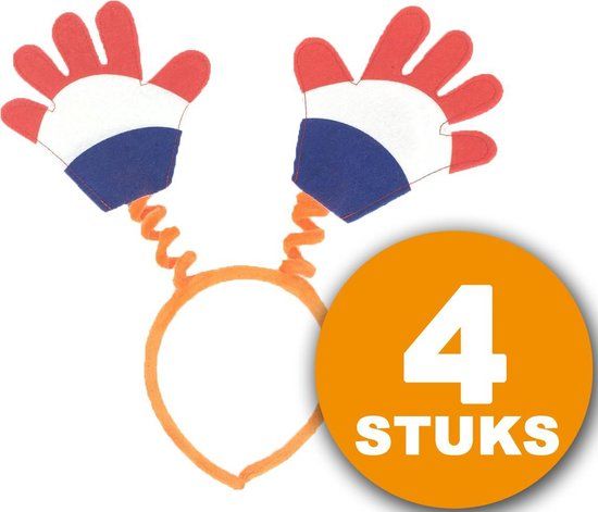 Oranje Diadeem met Handjes - 4 stuks | Oranje Hoofddeksel | Voetbal EK/WK