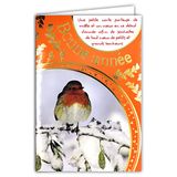 Happy AFIE Happy Year Card, best wishes, gold, shimmering, with envelope, for good luck, birds, robin, animal, garden, snow, holly, winter, January, New Year, 61-4049-A BA