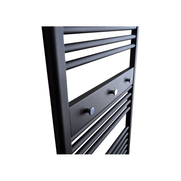 Sanicare Handdoekhouderpaneel - 51.7x9.2x2.7cm - voor radiator - 3 chromen handdoekknoppen - zwart mat HHP600A
