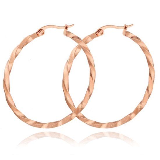 Cilla Jewels Lookinggoodtoday Dames Oorbellen Ringen Rose kleurig Gedraaid Edelstaal - 60mm
