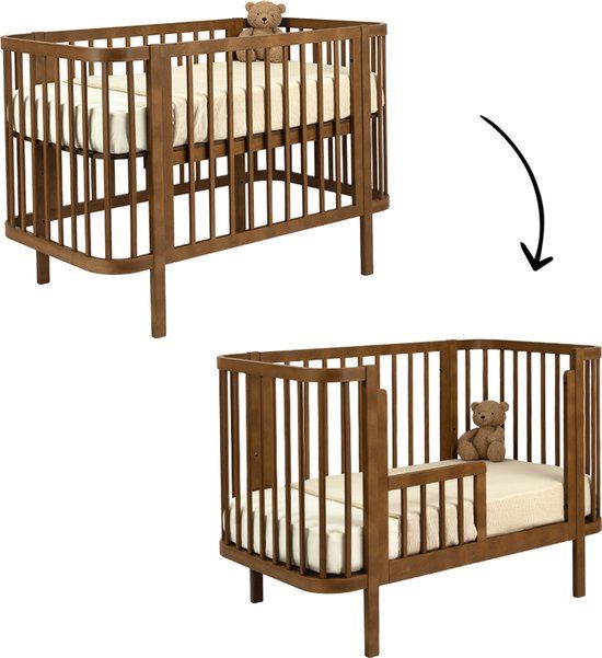 Novi at Home PPH Skrzat Meegroei Ledikant Novi Kira Incl. Bedzijde 60x120 Walnut
