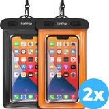 Waterdichte Earkings Waterdichte telefoonhoesjes - Drybag Set van 2 stuks - Onderwater Hoesje Telefoon voor Alle Telefoons - Zwart & Oranje