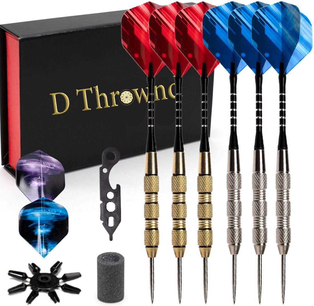 D Thrownd Dartpijlen 24 gram - Darts set - extra Dart flights en Shafts - Inclusief Magnetische Dartscase