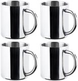 HI RVS mokken set van 4x - dubbelwandig - Outdoor/camping drink mokken - 200 ml