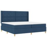 vidaXL Boxspring bed met LED-stripverlichting Blauw 200 x 200 cm Stof