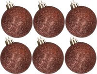 Cosy&Trendy 6x stuks kunststof glitter kerstballen donkerbruin 8 cm