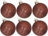 Cosy&Trendy 6x stuks kunststof glitter kerstballen donkerbruin 8 cm
