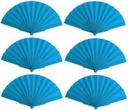 Merkloos Spaanse Handwaaier - 6 stuks - Turquoise Blauw - 23 x 43 cm