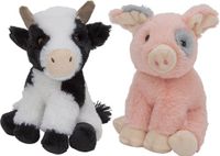 Nature Planet Aps Pluche boerderijdieren knuffels Koe en Varken setje van 19 cm en 18 cm
