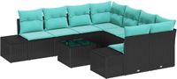 vidaXL Tuinbank - Set - 9-delig - Zwart en turquoise - Polyrattan